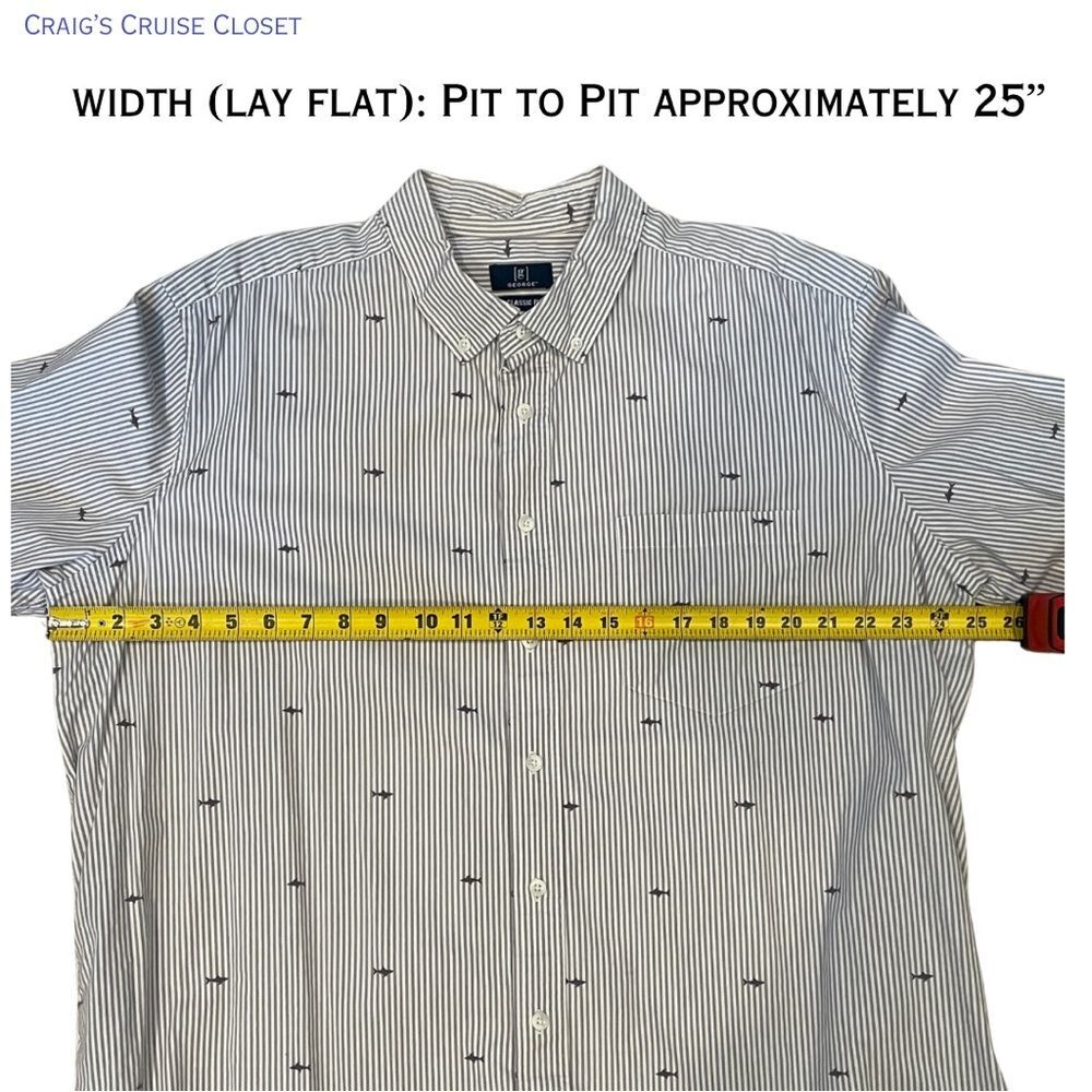 George Gray Casual Button Down Shirt, Stripes with Sharks, Size 2XL - Picture 3 of 8